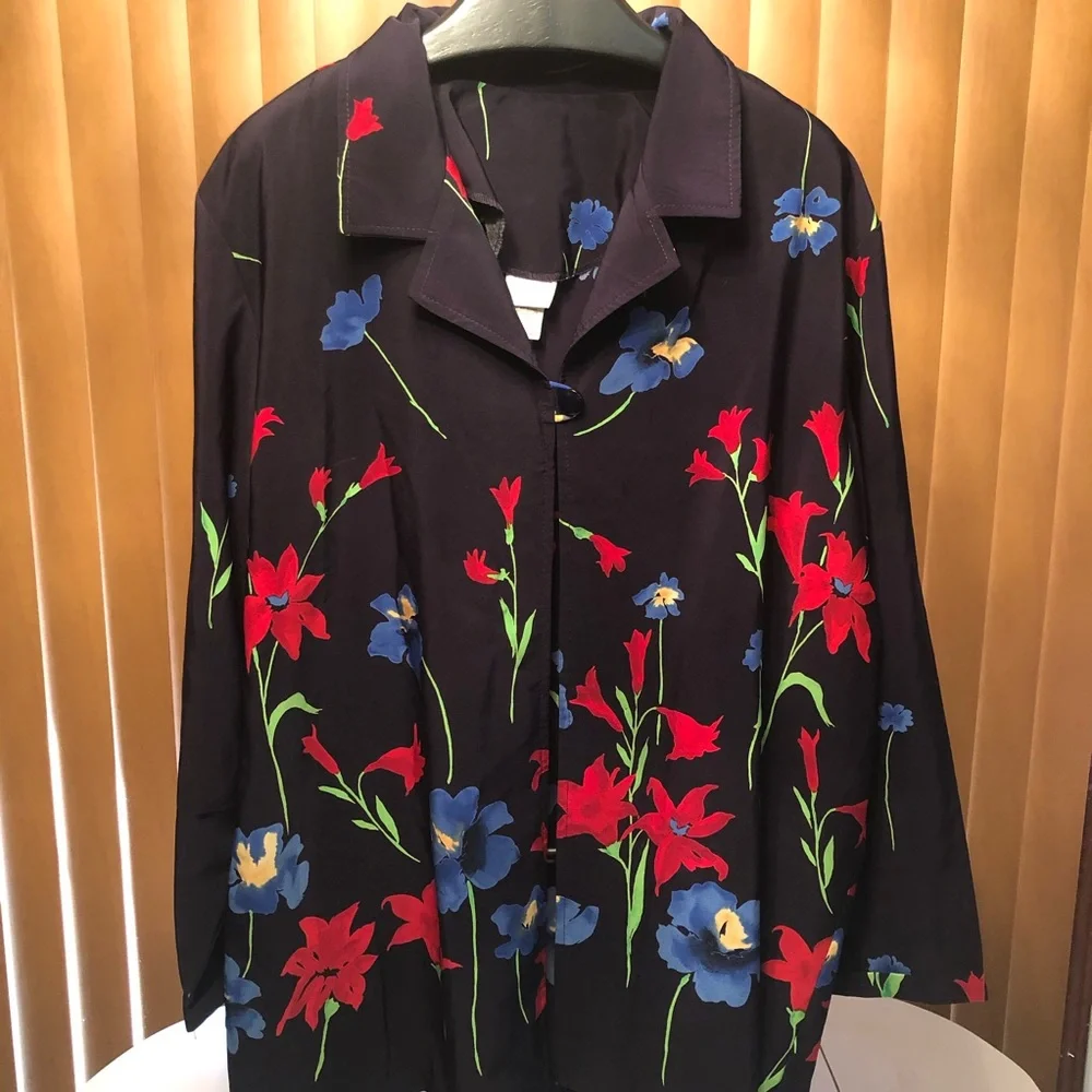 Woman’s floral red & black spring kimono cardigan duster - Picture 2 of 8